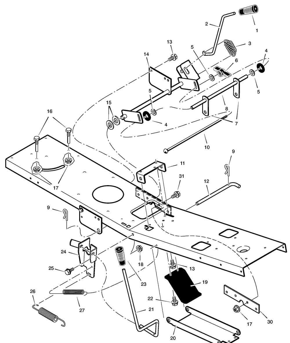 Mower Housing Suspension Diagram and Parts List for 309029X92B  Briggs and Stratton Lawn Tractor